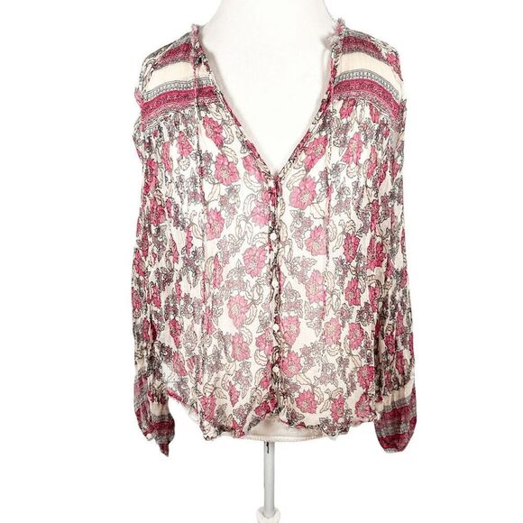 Free People Sheer Peasant Top Floral Oversized Romantic Boho Shirt Size XS - Picture 4 of 8